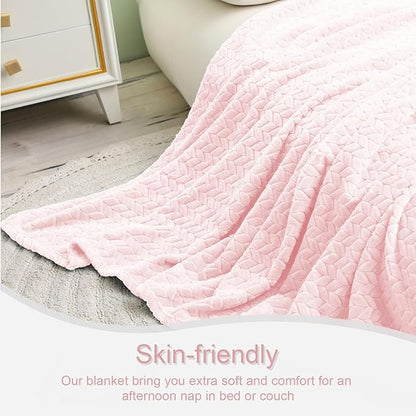Exclusivo Mezcla Fleece Throw Blanket for Couch and Bed, 50x70 Inches Soft Cozy Jacquard Flannel Blankets, Lightweight Fuzzy Plush Warm Throws for Women, Light Pink