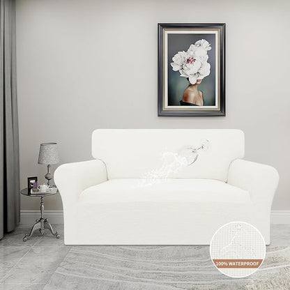 Easy-Going 100% Waterproof Oversized Loveseat Couch Cover, Dual Waterproof Sofa Cover, Stretch Jacquard Sofa Slipcover, Leakproof Furniture Protector for Kids, Pets, Dog and Cat, Cream