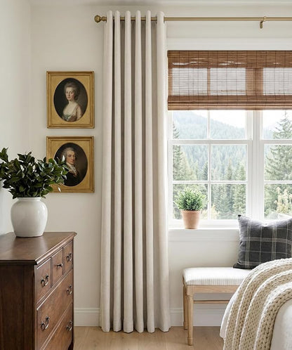 100% Blackout Shield Linen Blackout Curtains for Bedroom, Beige Grommet Curtains for Living Room, Thermal Insulated Room Darkening Drapes for Nursery, Boho Home Decor, 50" W x 96" L, 2 Panels