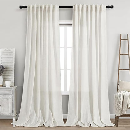 Beige White Linen Curtains 108 Inches Long for Living Room Bedroom 2 Panels Set Extra Long Back Tab Curtain Light Filtering Semi Sheer Drapes Floor to Ceiling Curtains for Large Windows 52x108