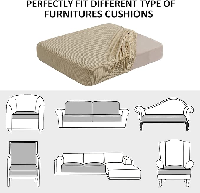 Water Repellent Couch Cushion Covers, Stretch Sofa Seat Slipcover Sets for Camper, Furniture Protector for Pets (Chair Cushion, Sand)