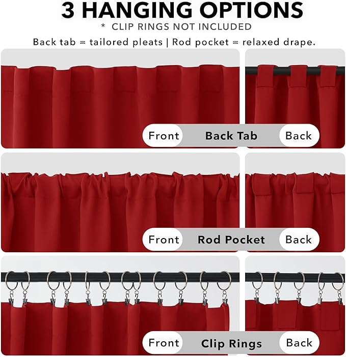 Deconovo Christmas Blackout Curtains, Thermal Insulated, W42 x L45 2 Panels, Back Tab, Machine Washable, Room-Darkening Drapes for Bedroom/Living Room Red