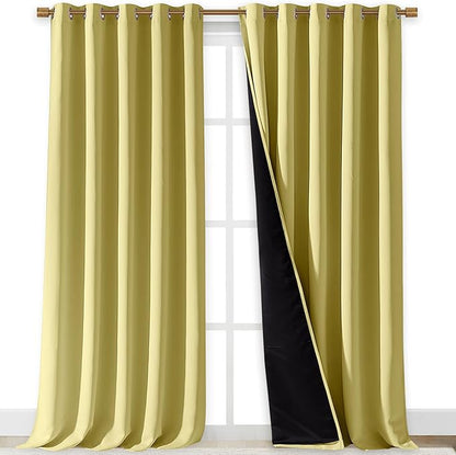 NICETOWN 100% Blackout Blinds, Laundry Room Decor Window Treatment Curtains for Large Patio Sliding Door, Thermal Insulated Paler Yellow Curtains for Bedroom, Set of 2, 70 inches x 108 inches