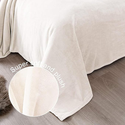 Exclusivo Mezcla Fleece Ivory Throw Blanket for Couch, Sofa, Super Soft and Warm Blankets, All Season, Cozy, Plush, Lightweight, 50x60 Inches
