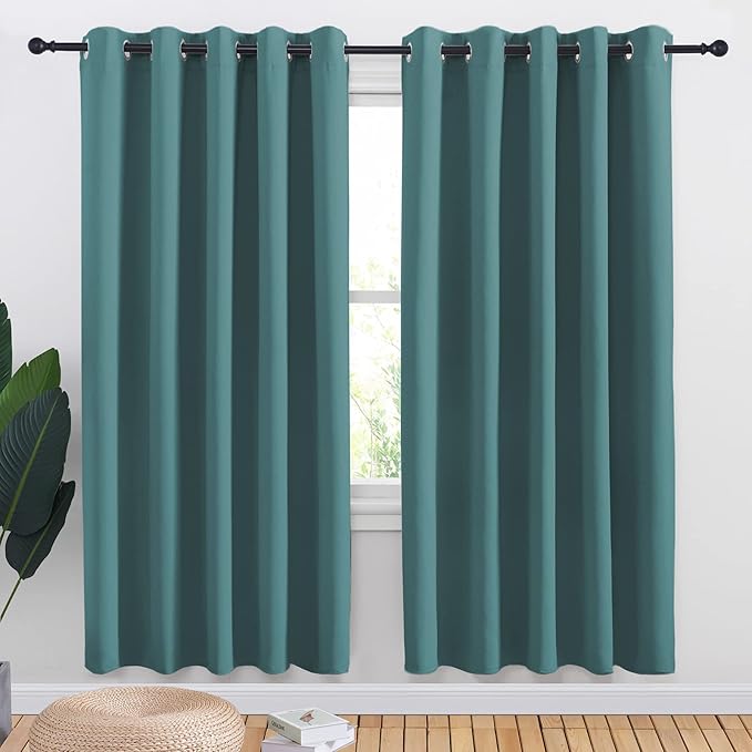 NICETOWN Window Curtain Panels, Thermal Insulated Solid Grommet Blackout Draperies/Drapes (Sea Teal, One Pair, 70 by 72-inch)