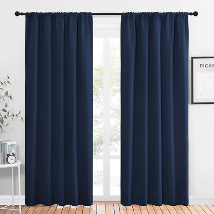 NICETOWN Blackout Curtain Panels for Living Room, Navy, 2 Panels, W52 inches x L84 inches, Energy Efficient & Noise Reducing Thermal Insulated Rod Pocket Blackout Drapes/Draperies for Window