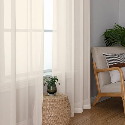 Chyhomenyc Cream Sheer Curtains 84 Inches Long 2 Panels Set- Light Filtering Curtains for Bedroom, Soft Airy Voile Rod Pocket Living Room Window Drapes, 42Wx84L Inches, 2 PCS