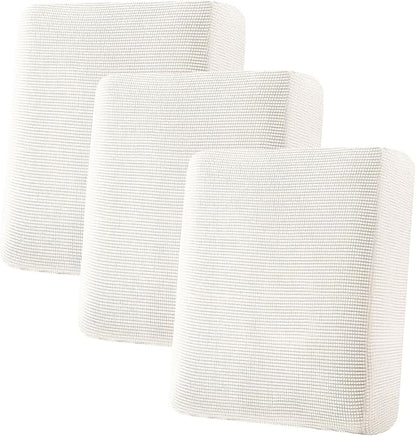 H.VERSAILTEX Super Stretch Individual Seat Cushion Cover Sofa Covers Couch Cushion Covers Slipcover Sets Thick Jacquard Textured Twill Fabric (3 Piece Sofa Cushion Covers, Porcelain White)