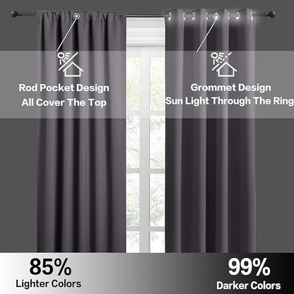 RYB HOME Short Grey Blackout Curtains for Small Bedroom Window, Insulating UV Blocking Drapes for Kitchen Cafe Basement Garage, Privacy Tiers for Bathroom Window, Width 42 by Length 36, Set of 2