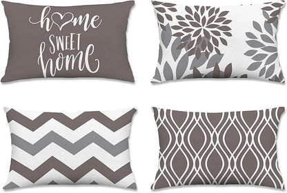 Hexagram Geometric Grey Pillow Covers 12x20 Set of 4, Decorative Outdoor Boho Modern Throw Pillow Covers, Home Sweet Home Farmhouse Cushion Case for Couch Sofa Bedroom Indoor Decor(No Insert)