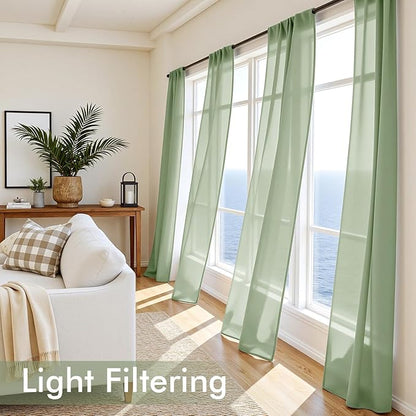 MIULEE Sage Green Sheer Curtains 63 Inches Long, 4 Panels Set, Light Filtering Rod Pocket Voile Drapes Window Treatments, Semi Transparent Airy Fabric for Bedroom and Living Room, 42 x 63 Inches
