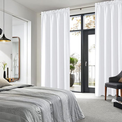 DWCN White Curtains for Living Room Thermal Insulated, 50% Light Blocking Curtains for Bedroom, Dining Room Window, W 52x L 84 Inch, Set of 2 Rod Pocket Curtain Panels