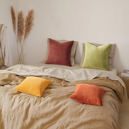 Topfinel Throw Pillow Cover 4pc Set - Multi Yellow Burnt Orange Combo - 22" x 22" Solid Cozy Corduroy Square Accent Decorative Cushion Case for Couch Sofa Chair Bed
