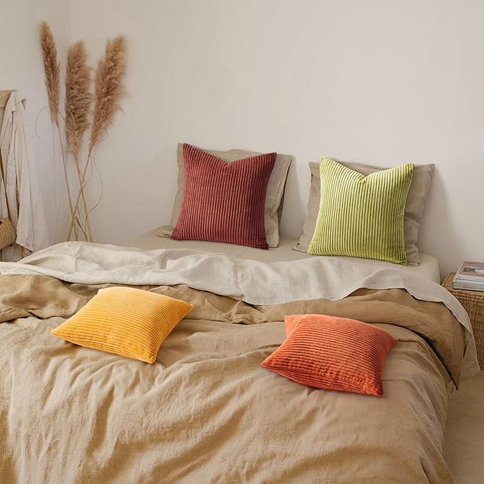 Topfinel Decorative Throw Pillow Covers Cushion Cases, Set of 4 Soft Velvet Modern Double-Sided Designs, Mix and Match for Home Decor, Pillow Inserts Not Included (26x26 inch, Yellow/Orange)