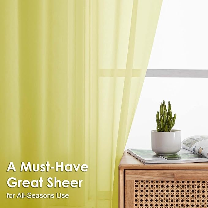 OVZME Sheer Curtains 63 inch Length 2 Panels Set for Bedroom Living Room, Soft Airy Elegant Light Filtering Sheer Curtains, Dual Rod Pocket Window Drapes, Each 42W x 63L Inches, Lemon
