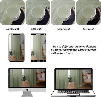Chyhomenyc Extra Long Sage Green Sheer Curtains 108 Inches Long 2 Panels, Light Filtering Green Curtains for Living Room, Soft Gentle Voile Rod Pocket Bedroom Window Drapes, 59Wx108L Inch, 9FT, 2PCS