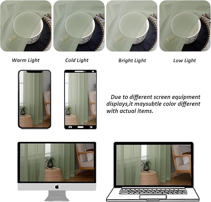 Chyhomenyc Sage Green Sheer Valances for Windows - Light Filtering Small Kitchen Curtains, Rod Pocket Short Top Window Treatment Decor for Living Room Bathroom Basement, 42Wx16L inches, 2 Panels