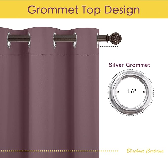 NICETOWN Blackout Curtains for Bedroom, Dry Rose, 42 W by 80 L, Set of 2, Thermal Insulated Curtains & Drapes with Grommet Top for Living Room, Privacy Window Treatment Draperies