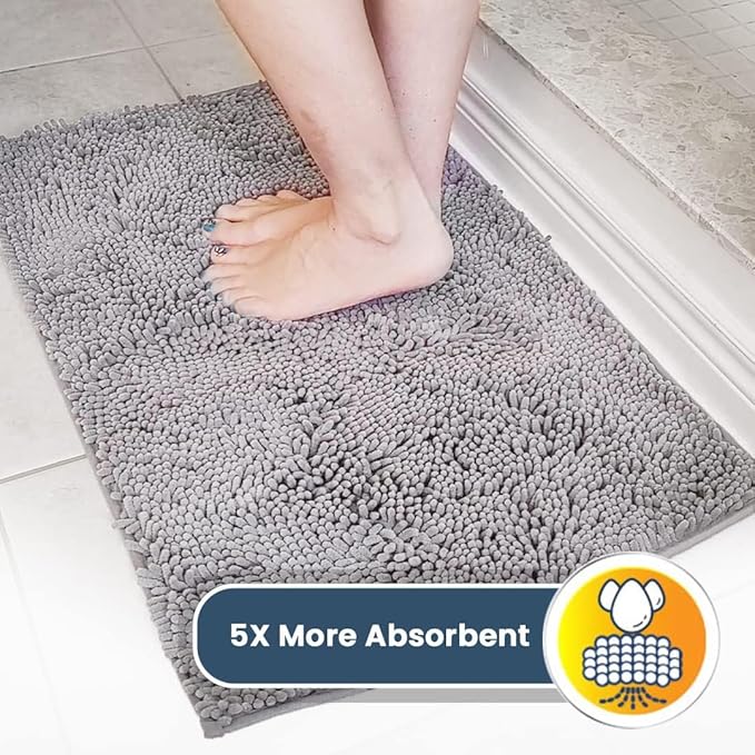 Muddy Mat® | Super Absorbent Door Mat Indoor, Microfiber Quick Dry Chenille Entryway Rug, Non-Slip Front Door Mat, Indoor Mats for Entryway, Machine Washable Pet Rug, Grey 24"x72"