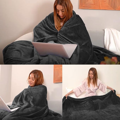 JIAHANNHA Fleece Dark Grey Blanket Throw Blankets for Sofa Couch Bed 280GSM,Super Soft Cozy and Luxury Bed Blanket for All Season Twin Size 60 x x80 inches