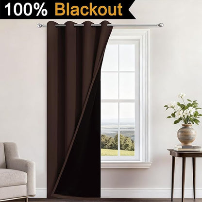 Yakamok 100% Blackout Curtains 96 Inches Long, 2 Thick Layers Heat and Full Light Blocking Soft Thermal Insulated Drapes for Bedroom(52" Wide Each Panel, Chocolate Brown, 1 Panel)