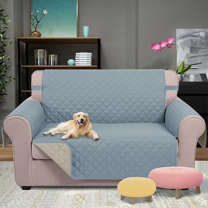 U-NICE HOME Loveseat Sofa Cover Reversible Couch Cover for Dogs Pets with Elastic Straps Water Resistant Furniture Protector for 2 Cushion Couch (Loveseat, Light Blue/Beige)