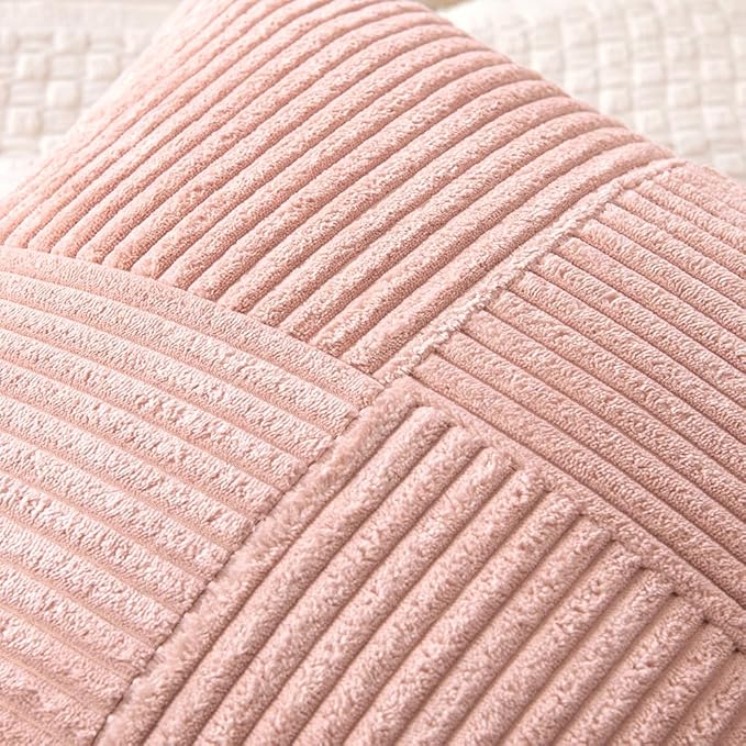 MIULEE Pink Decorative Lumbar Throw Pillow Covers 12x20 Inch for Couch Bed Sofa Valentines Day Pack of 2 Boho Farmhouse Throw Pillows Soft Cross Corduroy Patchwork Textured Cushion Cases