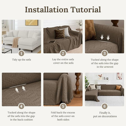 HOMERILLA Sectional Couch Covers for Sectional Sofa L Shaped Sofa Cover Blanket 2 Pieces L Shape Furniture Protector for Pets Dogs(Taupe, XXX-Large)