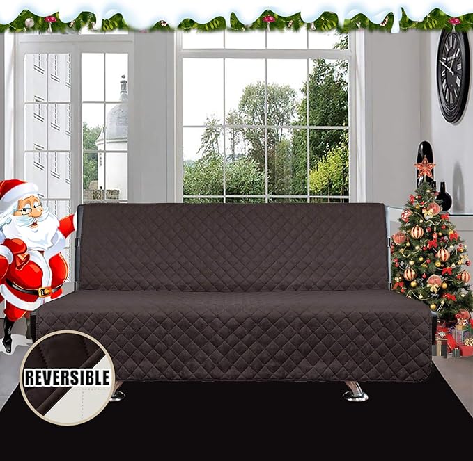Easy-Going Futon Sofa Slipcover Reversible Sofa Cover Armless Cover Furniture Protector Couch Cover Water Resistant Pets, Kids, Children, Dog, Cat Chocolate/Ivory