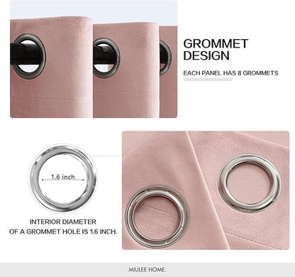 MIULEE Velvet Curtains Baby Pink Elegant Grommet Thermal Insulated Soundproof Room Darkening Curtains/Drapes for Classical Living Room Bedroom Decor 52 x 84 Inch Set of 2