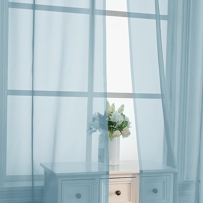 OVZME Sky Blue Sheer Curtains 63 Inches Long 2 Panels - Soft Light Filtering Window Sheer Panels for Living Room/Bedroom, Top Dual Rod Pocket, 1 Pair, Each 42Wx63L Inches