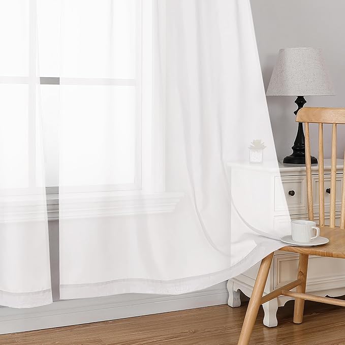 Simplebrand Rod Pocket Top Solid Voile Sheer Curtains for Bedroom, 54 Inch Length Drapes Set of 2, Lightweight and Light Filtering Elegant White Curtains Panels Window Treatment, 42W×54L, White
