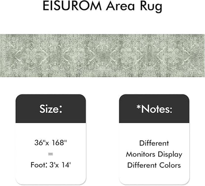Washable 3x14 Runner Rug - Non-Slip Vintage Rug for Entryway Low-Pile Medallion Long Rugs for Hallway Waterproof Traditional Runner Rug Indoor Thin Rug for Kitchen (Muted Sage Green)