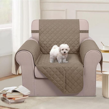 U-NICE HOME Recliner Chair Covers Reversible Chair Cover Pet Covers for Dogs with Elastic Straps Water Resistant Diamond Quilted (23''Armchair, Taupe/Taupe)