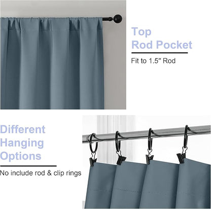 Simplebrand Ava Stone Blue Short Blackout Curtains for Bedroom 45 Inches Long 2 Panels Set, Solid Thermal Insulated, Energy Saving Window Treatment Curtains Blackout Drapes, W40 x L45 Inch, Stone Blue