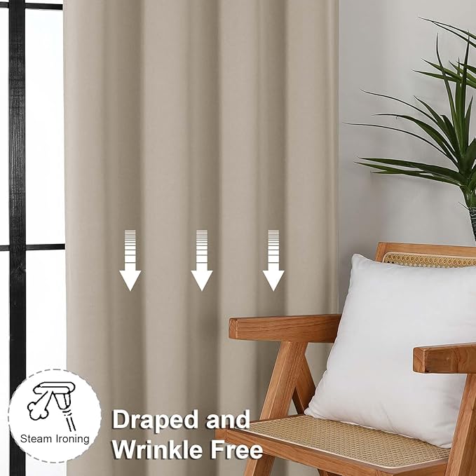 Simplebrand Ava Biscotti Beige Short 36 Inches Blackout Curtain 2 Panels Set, Half Window Rod Pocket Privacy Curtain Tiers for Kitchen, Curtains Blackout for Bathroom Shades, W40 x L36 Inch