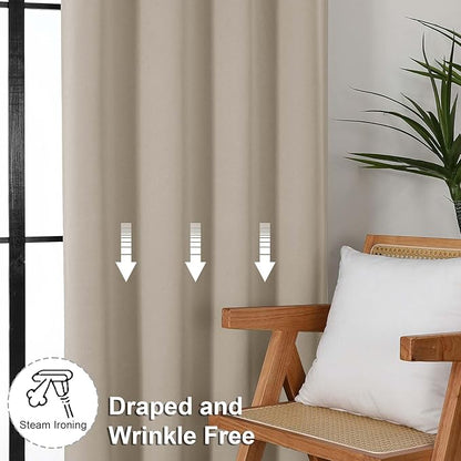 Simplebrand Ava Biscotti Beige Blackout Curtains for Bedroom 84 Inch Length 2 Panels Set, Solid Thermal Insulated Privacy Nursery Window Treatment Curtains Blackout Drapes, W50 x L84 Inch