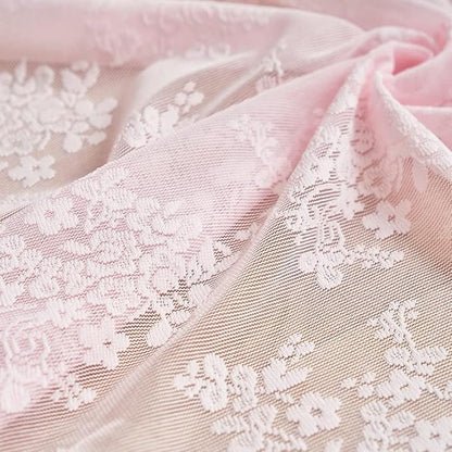 YJ YANJUN Vintage Lace Curtains 63 Inches Length- Cute Sheer Pink Curtains for Girls Bedroom Light Pink Floral Short Window Drapes Princess Girls Room Coquette Decor 2 Panels 52 x63 Inch