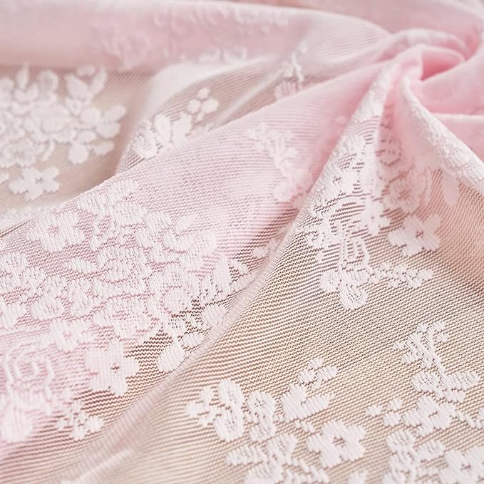 YJ YANJUN Vintage Lace Curtains 84 Inches Long- Pretty Pastel Floral Pink Sheer Curtain Panels for Living Room Girl Bedroom,Light Filtering, Cute Princess Girls Room Drapes 2 Panels 52W x 84L