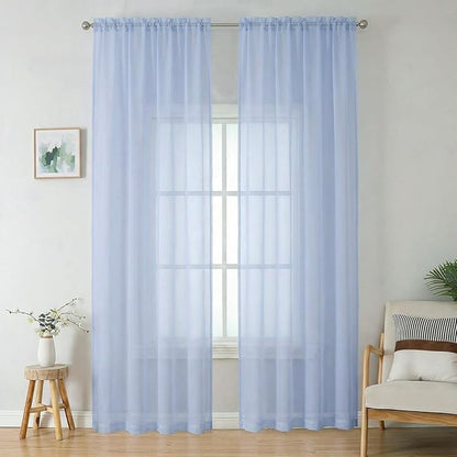 OWENIE Sheer Curtains 96 inches Long 2 Panels Set for Living Room/Bedroom, Rod Pocket Voile Sheer Panel Drapes, Airy Soft Fabric Window Treatments, 2pcs, Each 42" W x 96" L, Demin