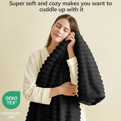 HIMEET Black Ribbed King Size Blanket for Bed - 300GSM Lightweight Fleece Blanket for Men Women, Large Cozy Sofa Couch Bed Blankets Gifts, Striped Spring Home Room Decor, Black, 108x90 Inches