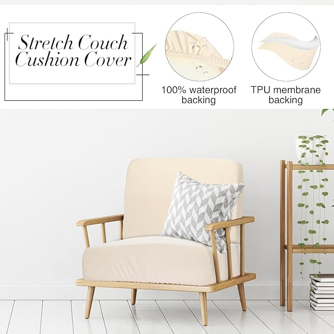 Newwiee 8Pcs Patio Cushion Covers Stretch Outdoor Cushion Cover Replacement for Patio Furniture Sofa Couch Slipcovers, Soft Flexibility Washable Furniture Protector(Waterproof Pure,Beige)