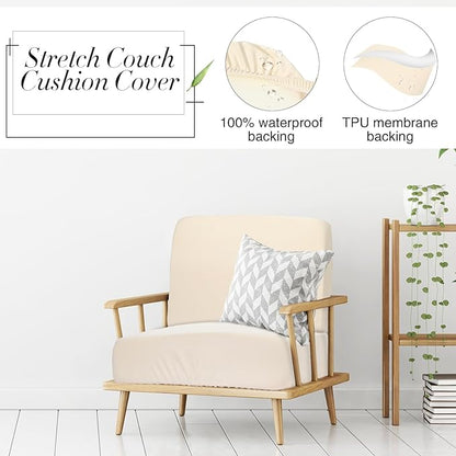 Newwiee 8Pcs Patio Cushion Covers Stretch Outdoor Cushion Cover Replacement for Patio Furniture Sofa Couch Slipcovers, Soft Flexibility Washable Furniture Protector(Waterproof Pure,Beige)