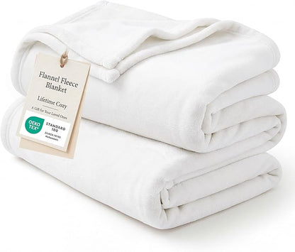 Bedsure GentleSoft Fleece Throw XL Blanket White - 300GSM Soft Lightweight Plush Cozy Blankets for Bed, Sofa, Couch, Travel, Camping, 50x70 inches