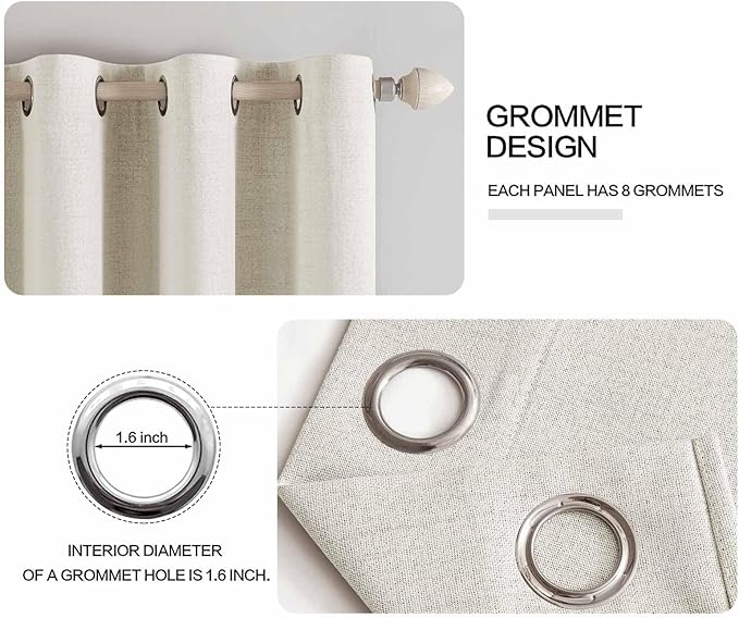 MIULEE Linen Texture Curtains for Bedroom Solid 100% Blackout Thermal Insulated Linen Beige Curtains Grommet Room Darkening Drapes for Living Room Nursery 52x96 Inch (2 Panels)