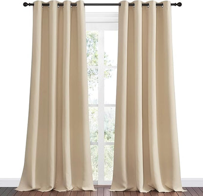 NICETOWN Bedroom Room Darkening Curtains, Biscotti Beige, 1 Pair, 55 inches by 108 Inch, Triple Weave Microfiber Grommet Top Thermal Insulated Solid Darkening Panels/Drapes for Kid's Room