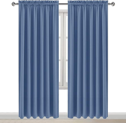 DWCN Blackout Curtains for Living Room Thermal Insulated, Energy Saving & Noise Reducing Bedroom Curtains, Dusty Blue, W 70x L 84 Inch, Set of 2 Rod Pocket Curtain Panels