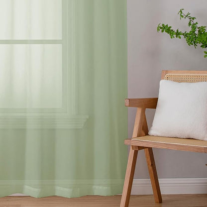 OWENIE Sheer Curtains 54 inches Long 2 Panles for Living Room Bedroom Small Windowm, Rod Pocket Light Filtering Voile Sheers Drapes, 42" W x 54" L, Light Green
