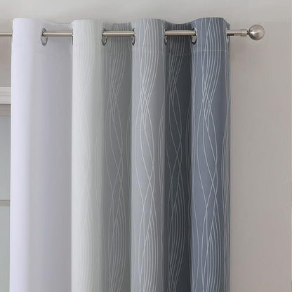Estelar Textiler Grey and Greyish White Gradient Blackout Curtains 102 Inches Long for Bedroom, Thermal Insulated Full Room Darkening Ombre Gray Grommet Drapes for Living Room, 52Wx102L, 2 Panels