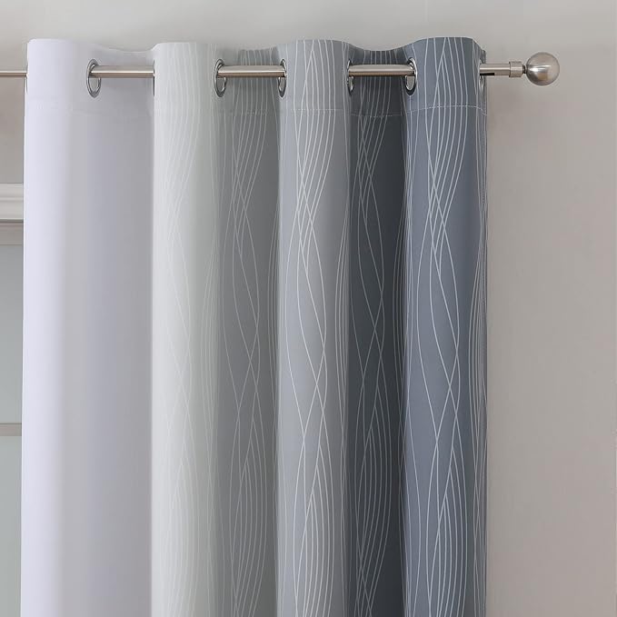 Estelar Textiler Grey and Grayish White Blackout Curtains 108 Inches Long, Thermal Insulated Drapes for Bedroom, Full Light Blocking Energy Saving Long Curtains for Living Room, 52Wx108L, 2 Panels